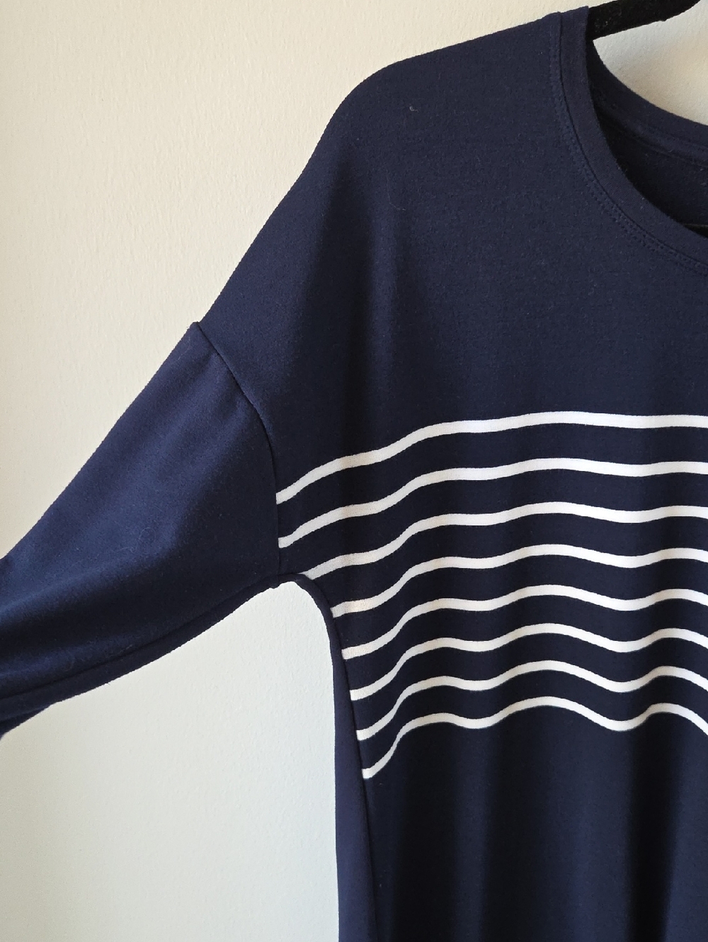 Maurices 24/7 Striped Navy Blue Dress Knit Stretch 3/4 Sleeves Med - Picture 5 of 7